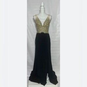 Jovani Formal Prom Gown Black Nude Iridescent Beaded Bodice Glamorous Elegant 2